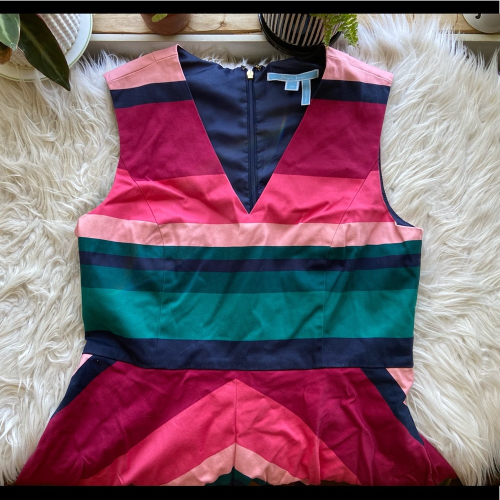 Draper James Love Circle Dress V-neck Sleeveless Pink and Green Multi Striped 12